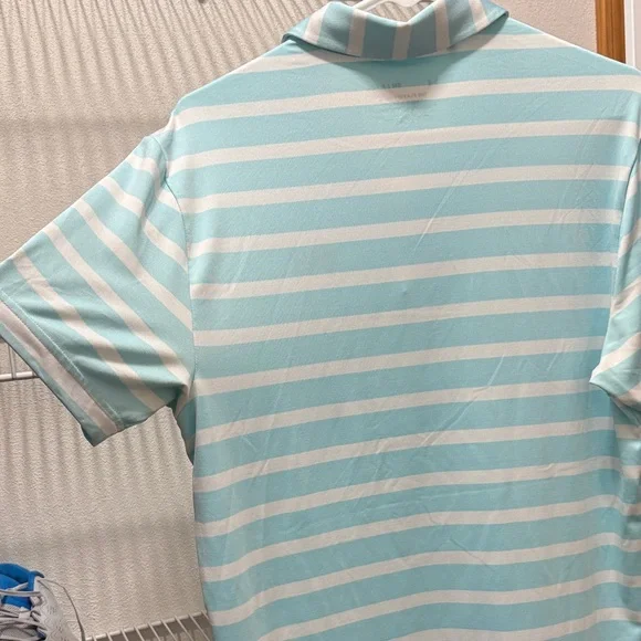 Under Armour Aqua and White Striped Polo - black logo - Picture 6 of 8